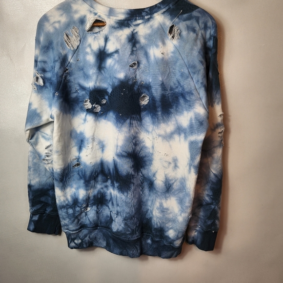 Don't Ask Why Distressed Crew Neck Sweatshirt Blue White - Picture 8 of 8